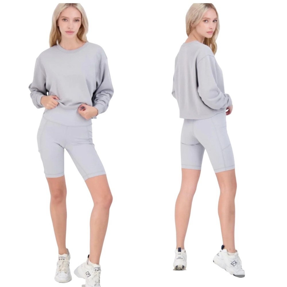 90 Degrees by Reflex 2 Piece Cropped Crewneck Sweater and Bike Shorts Set